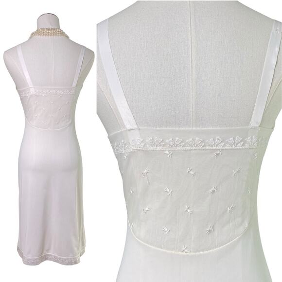 Vintage 50s White Nylon Tulip Chiffon Lace Bust Full Slip Dress Women’s Size S - Picture 11 of 14